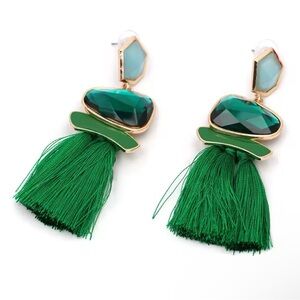 Anthropologie Green Crystal Tassel Earrings